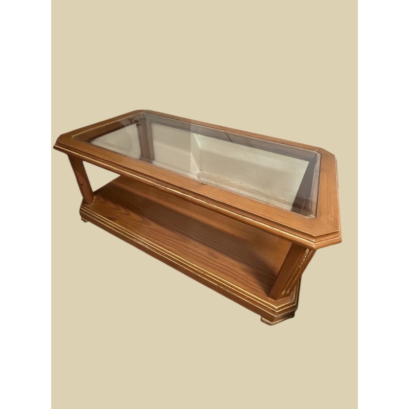 MESA CENTRO PINO CON CRISTAL