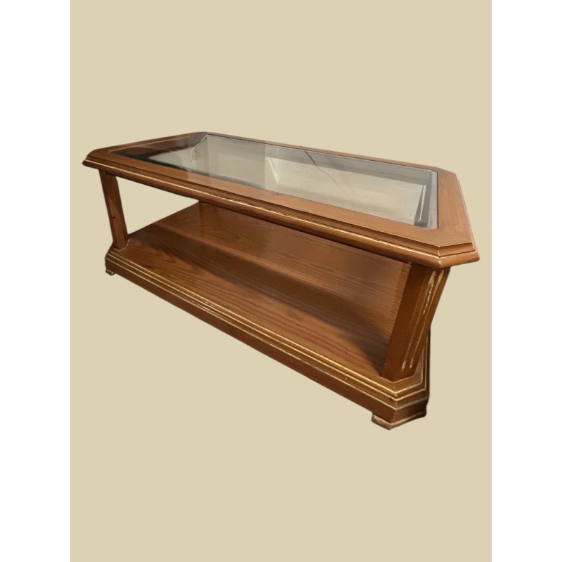 MESA CENTRO PINO CON CRISTAL